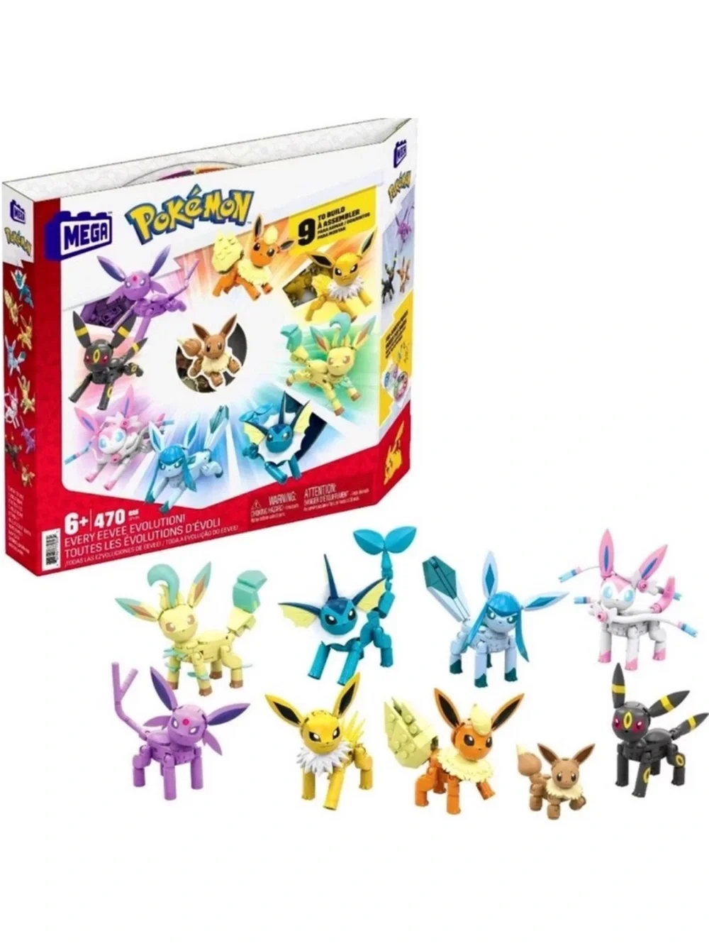 Mega Pokemon Every Eevee Evolution! 9 Figure Building Set - 470 Pieces BRAND NEW